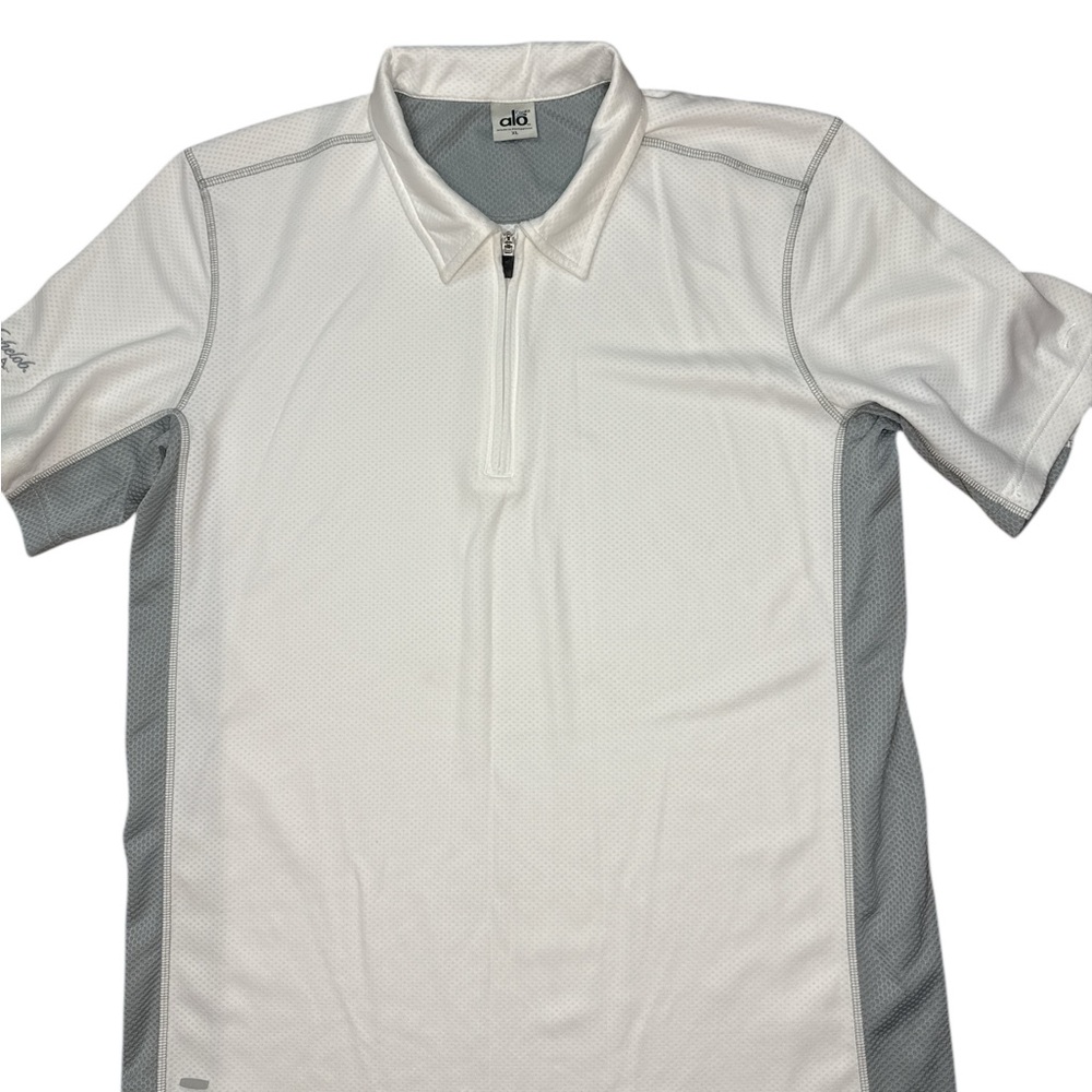 ALO Men’s White Zip Polo Shirt Size XL ALO Cool Fit 1/2‎ Zip Athletic Stretch